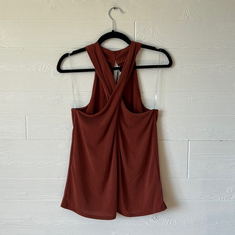 Green envelope rust cross neckline blouse size M NWT